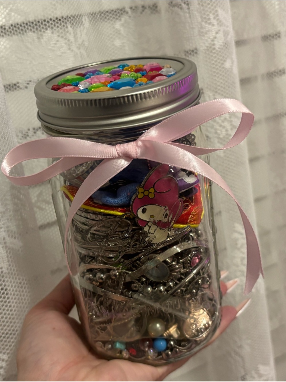 Pink Ribbon Mason Jar Party Favor with Colorful Lid Decoration